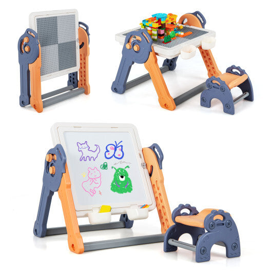 6-In-1 Folding Kids Art Easel with Reversible Building Block Tabletop LuxuryLifeWay Online Store