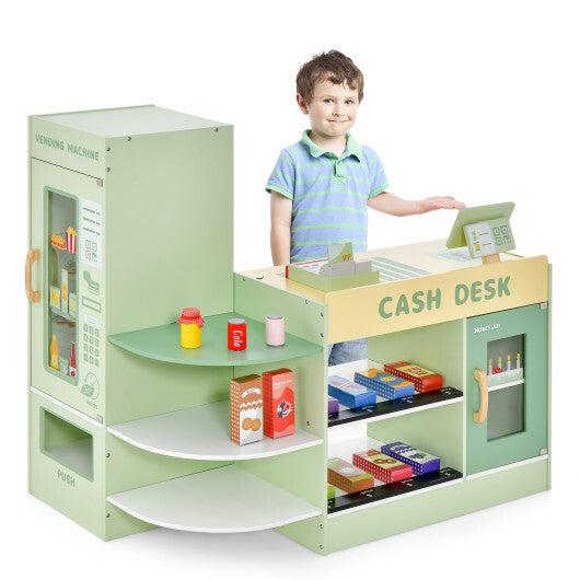 Kids Wooden Supermarket Play Toy Set with Checkout Counter-Green LuxuryLifeWay Online Store