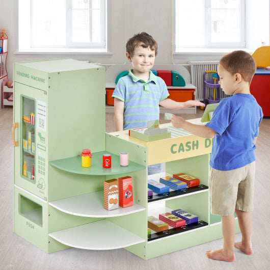 Kids Wooden Supermarket Play Toy Set with Checkout Counter-Green LuxuryLifeWay Online Store