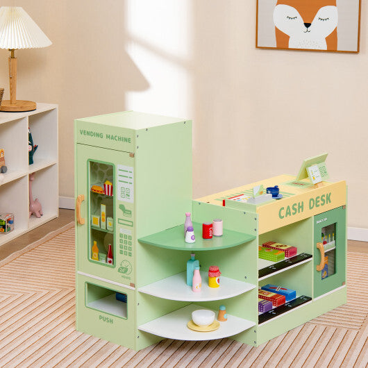 Kids Wooden Supermarket Play Toy Set with Checkout Counter-Green LuxuryLifeWay Online Store