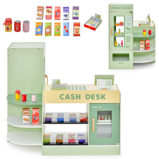 Kids Wooden Supermarket Play Toy Set with Checkout Counter-Green LuxuryLifeWay Online Store