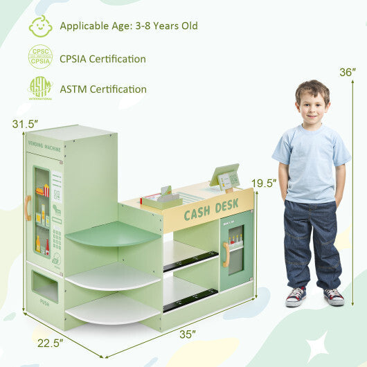 Kids Wooden Supermarket Play Toy Set with Checkout Counter-Green LuxuryLifeWay Online Store