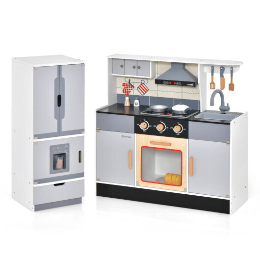 Wooden Chef Play Kitchen and Refrigerator with Realistic Range Hood and Roaster LuxuryLifeWay Online Store