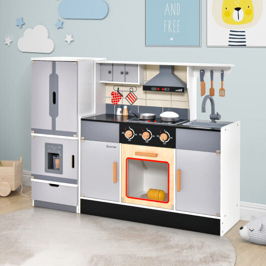 Wooden Chef Play Kitchen and Refrigerator with Realistic Range Hood and Roaster LuxuryLifeWay Online Store