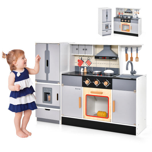 Wooden Chef Play Kitchen and Refrigerator with Realistic Range Hood and Roaster LuxuryLifeWay Online Store