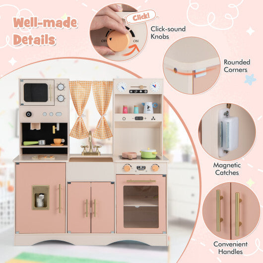 Kids Kitchen Playset with Microwave and Coffee Maker for Ages 3+-Pink LuxuryLifeWay Online Store