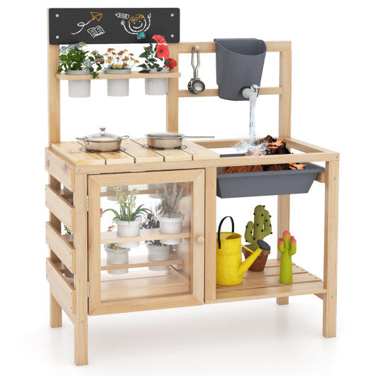 Mud Kitchen Playset with Sink and Plants Observation Room-Natural LuxuryLifeWay Online Store