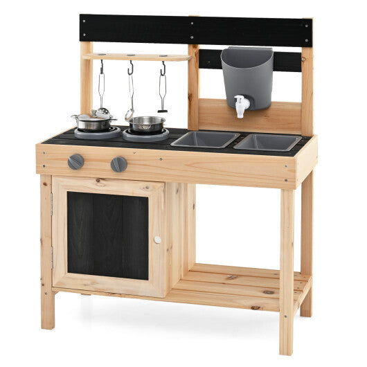 Mud Kitchen Playset Kids Play Kitchen Outdoor with 2 Removable Sinks-Natural LuxuryLifeWay Online Store