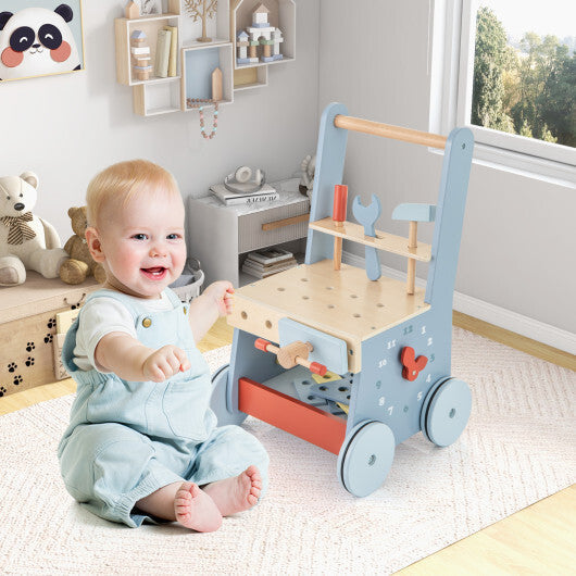 2-in-1 Toddler Wooden Baby Push Walker with Multi-Activity Center - Color: Blue LuxuryLifeWay Online Store
