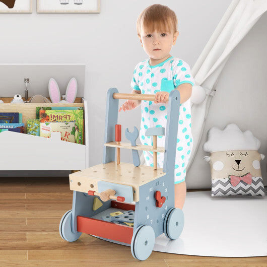2-in-1 Toddler Wooden Baby Push Walker with Multi-Activity Center - Color: Blue LuxuryLifeWay Online Store