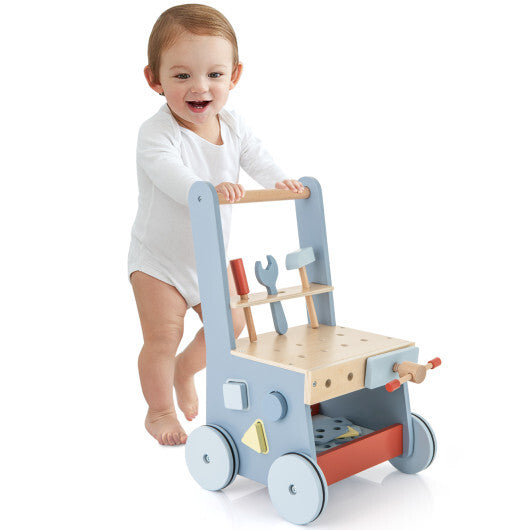 2-in-1 Toddler Wooden Baby Push Walker with Multi-Activity Center - Color: Blue LuxuryLifeWay Online Store