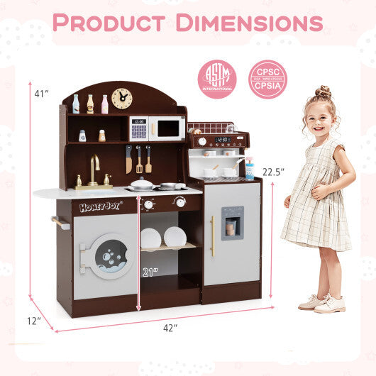 Kids Kitchen Set Wooden with Coffee Makers and Accessories-White