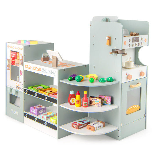 Wooden Kids Grocery Store Playset Pretend Play Supermarket-Green LuxuryLifeWay Online Store