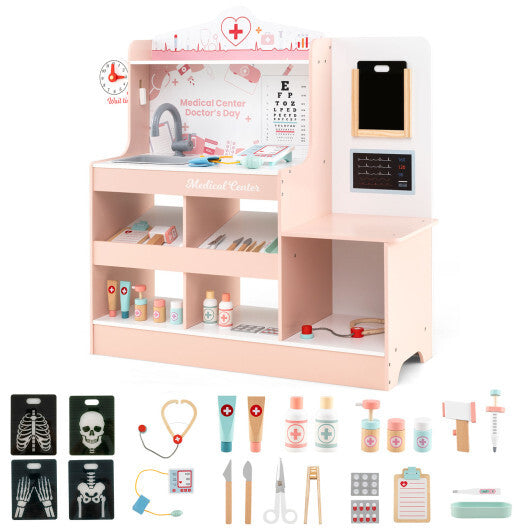 Wooden Doctor Playset with Stethoscope for Toddlers over 3 Years Old-Pink - Color: Pink LuxuryLifeWay Online Store