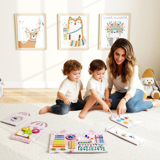 Activity Wall Busy Board Panels for Toddlers Wooden Sensory Board-Pink LuxuryLifeWay Online Store