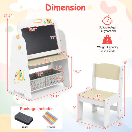 4-in-1 Kids Table and Chair Set Art Easel with Magnetic Whiteboard and Bookshelf-Natural LuxuryLifeWay Online Store