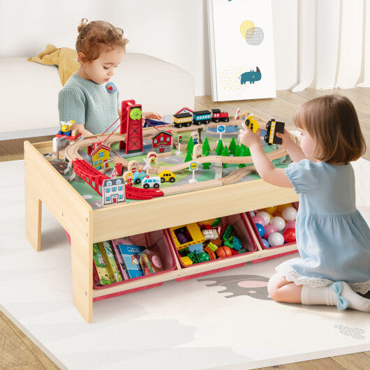 Wooden Train Set Table Kids Multipurpose Activity Play Table with 2 Reversible Tabletops-Red LuxuryLifeWay Online Store
