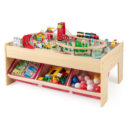 Wooden Train Set Table Kids Multipurpose Activity Play Table with 2 Reversible Tabletops-Red LuxuryLifeWay Online Store