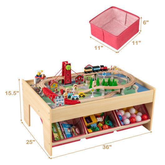 Wooden Train Set Table Kids Multipurpose Activity Play Table with 2 Reversible Tabletops-Red LuxuryLifeWay Online Store
