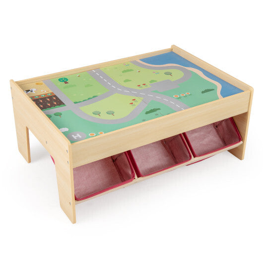 Wooden Train Set Table Kids Multipurpose Activity Play Table with 2 Reversible Tabletops-Red LuxuryLifeWay Online Store