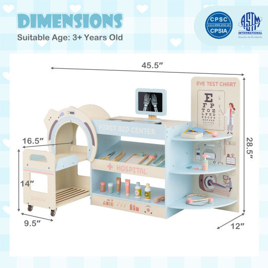 Kids Doctor Play Set Wooden Pretend Hospital Office Kit with Eye Chart Toy CT Machine-Blue LuxuryLifeWay Online Store