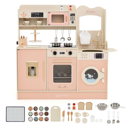 Children Pretend Toy Kitchen Playset with Light and Sound-Pink LuxuryLifeWay Online Store