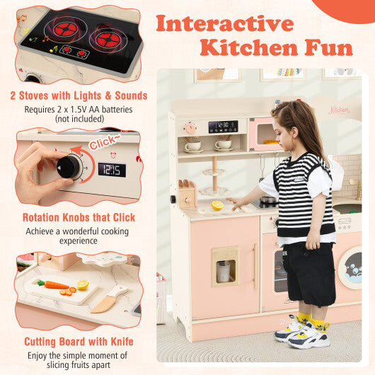 Children Pretend Toy Kitchen Playset with Light and Sound-Pink LuxuryLifeWay Online Store