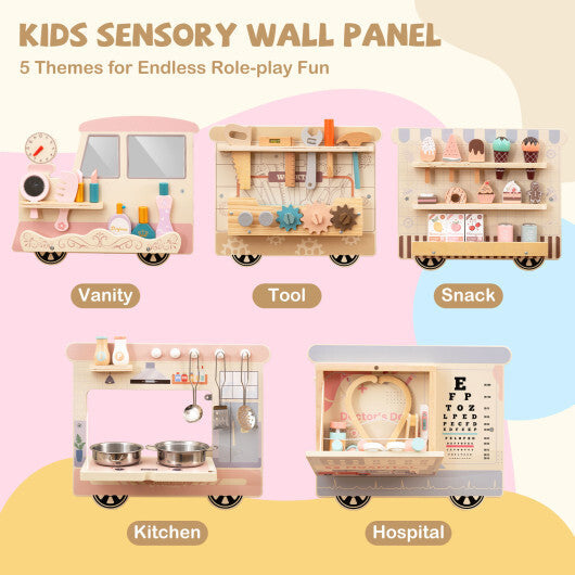 Wooden Sensory Wall Panel with Vanity and Tool Box