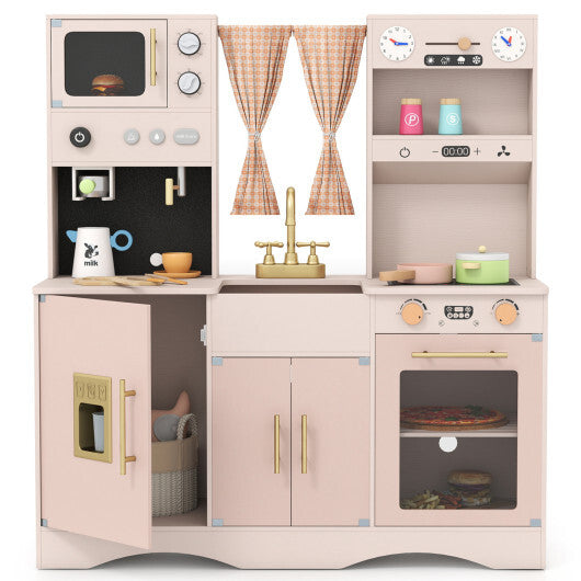 Wooden Kids Pretend Play Toy Kitchen with Microwave and Coffee Maker for Boys & Girls Ages 3+-Pink LuxuryLifeWay Online Store