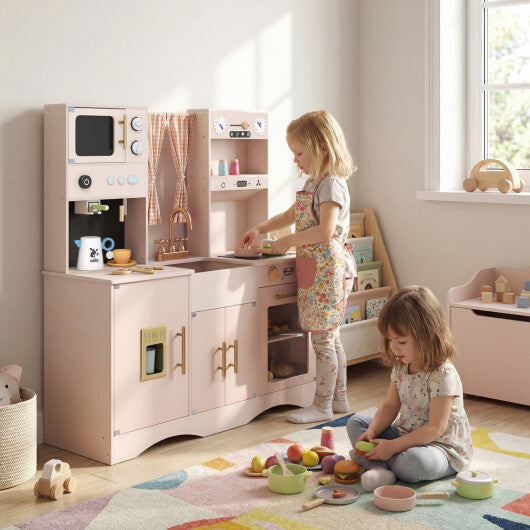 Wooden Kids Pretend Play Toy Kitchen with Microwave and Coffee Maker for Boys & Girls Ages 3+-Pink LuxuryLifeWay Online Store