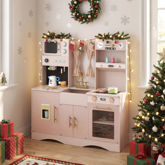 Wooden Kids Pretend Play Toy Kitchen with Microwave and Coffee Maker for Boys & Girls Ages 3+-Pink LuxuryLifeWay Online Store