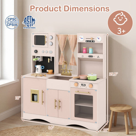 Wooden Kids Pretend Play Toy Kitchen with Microwave and Coffee Maker for Boys & Girls Ages 3+-Pink LuxuryLifeWay Online Store