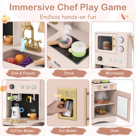 Wooden Kids Pretend Play Toy Kitchen with Microwave and Coffee Maker for Boys & Girls Ages 3+-Pink LuxuryLifeWay Online Store