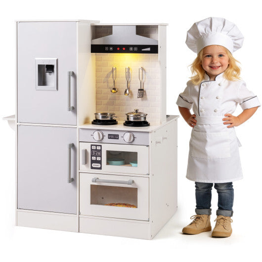 Dual-Sided Kids Play Kitchen with Water Dispenser and Range Hood for 3+ Years Old-White LuxuryLifeWay Online Store