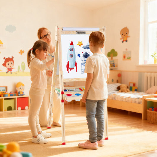 3-in-1 Double-Sided Folding Wooden Kids Art Easel with Paper Roll LuxuryLifeWay Online Store
