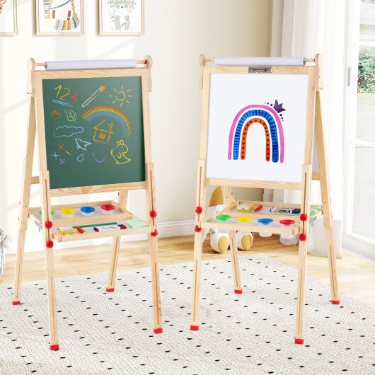3-in-1 Double-Sided Folding Wooden Kids Art Easel with Paper Roll LuxuryLifeWay Online Store