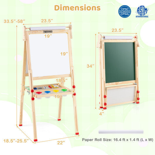 3-in-1 Double-Sided Folding Wooden Kids Art Easel with Paper Roll LuxuryLifeWay Online Store