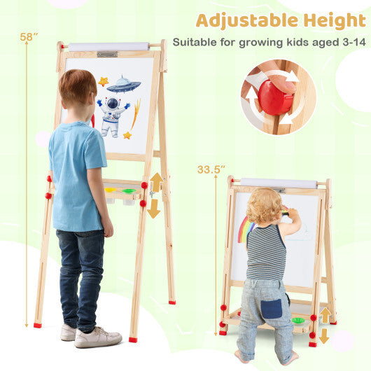 3-in-1 Double-Sided Folding Wooden Kids Art Easel with Paper Roll LuxuryLifeWay Online Store