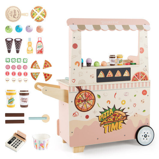 Kids Pizza Food Truck Wooden Pretend Play Snack Cart with Oven-Pink LuxuryLifeWay Online Store