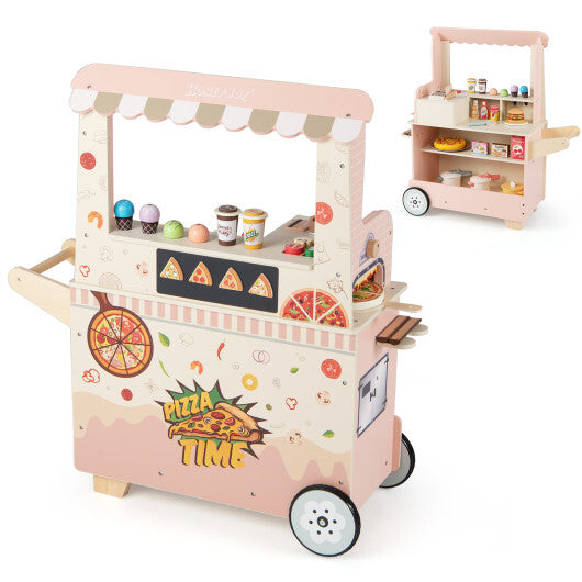 Kids Pizza Food Truck Wooden Pretend Play Snack Cart with Oven-Pink LuxuryLifeWay Online Store