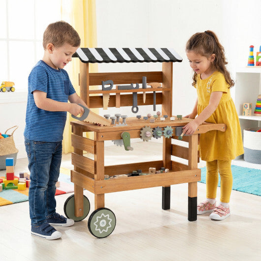 2-in-1 Kids Rolling Cart with Play Tools Set for Construction Play-Brown LuxuryLifeWay Online Store