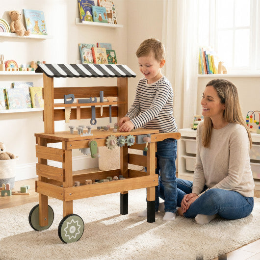 2-in-1 Kids Rolling Cart with Play Tools Set for Construction Play-Brown LuxuryLifeWay Online Store