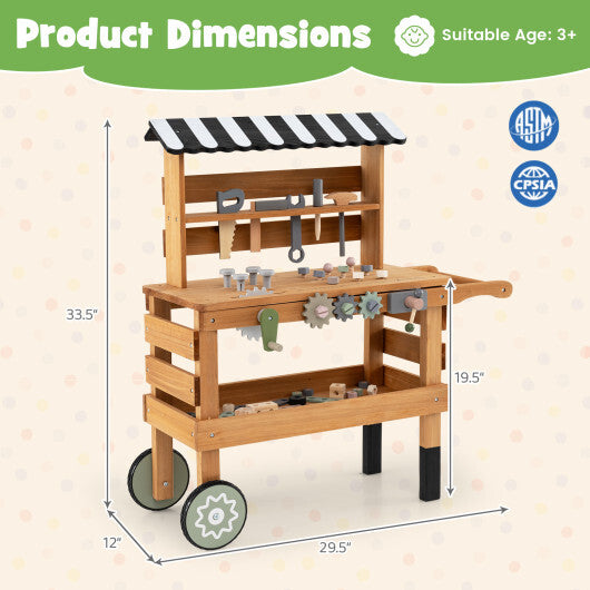 2-in-1 Kids Rolling Cart with Play Tools Set for Construction Play-Brown LuxuryLifeWay Online Store