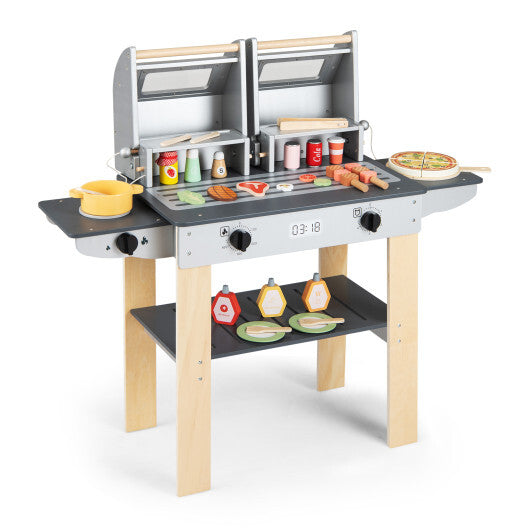 Wooden Kids Barbecue Grill Playset Kids Toy Grill with Abundant Grilling Tools and Play Foods LuxuryLifeWay Online Store