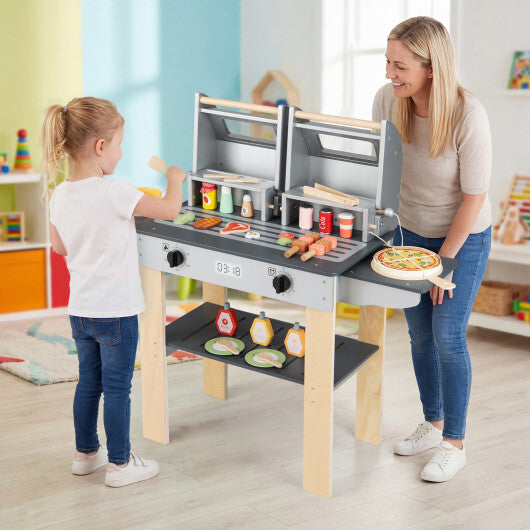 Wooden Kids Barbecue Grill Playset Kids Toy Grill with Abundant Grilling Tools and Play Foods LuxuryLifeWay Online Store