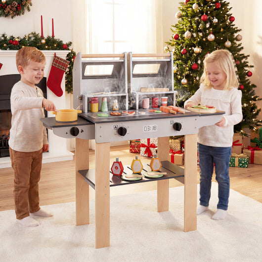 Wooden Kids Barbecue Grill Playset Kids Toy Grill with Abundant Grilling Tools and Play Foods LuxuryLifeWay Online Store