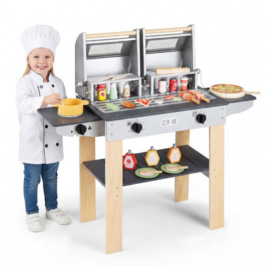 Wooden Kids Barbecue Grill Playset Kids Toy Grill with Abundant Grilling Tools and Play Foods LuxuryLifeWay Online Store