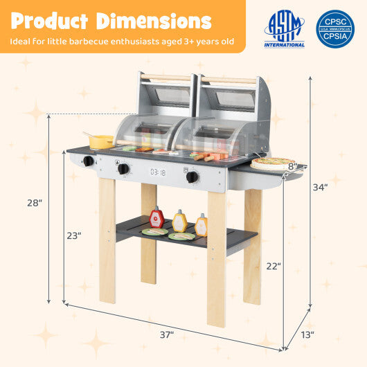 Wooden Kids Barbecue Grill Playset Kids Toy Grill with Abundant Grilling Tools and Play Foods LuxuryLifeWay Online Store