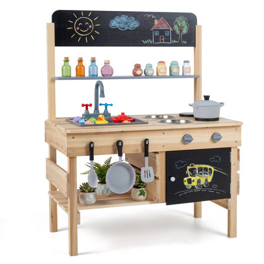 Outdoor Wooden Mud Kitchen for Kids with Sink and Stoves-Natural LuxuryLifeWay Online Store