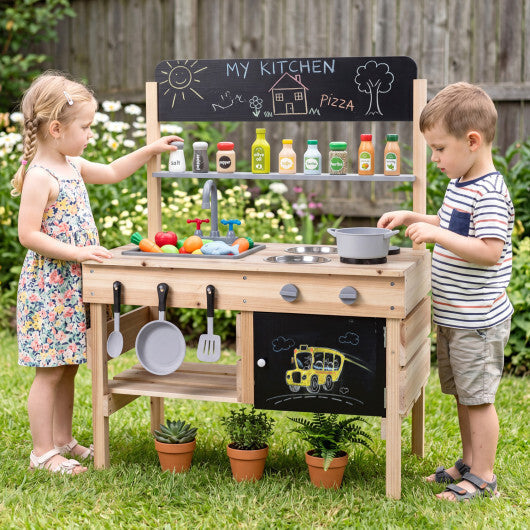 Outdoor Wooden Mud Kitchen for Kids with Sink and Stoves-Natural LuxuryLifeWay Online Store